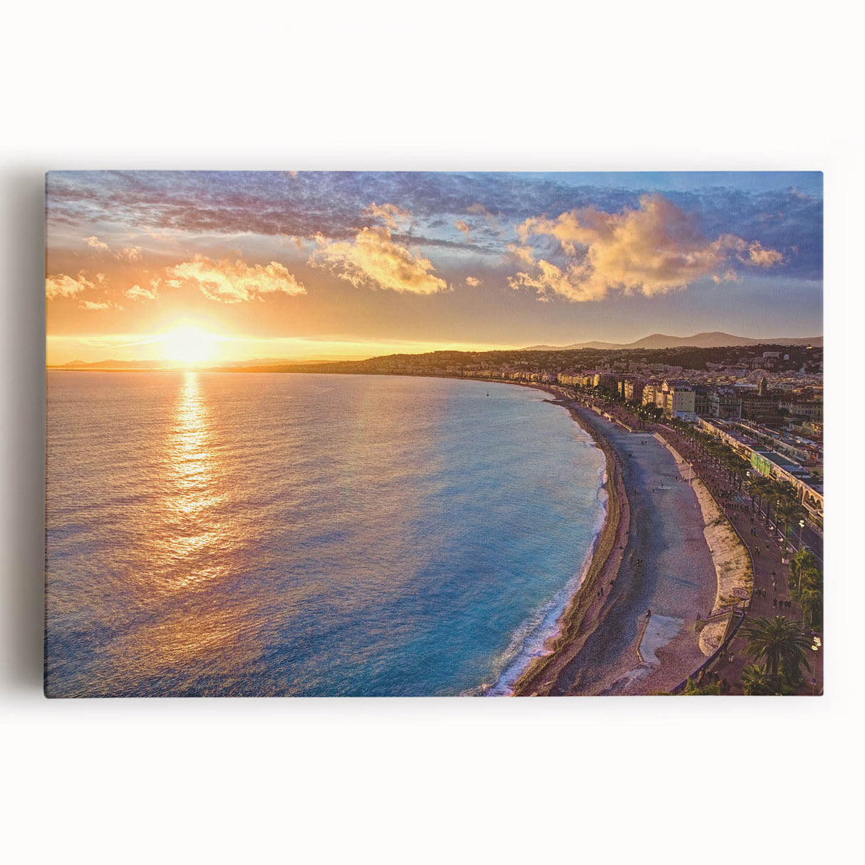 Black and white stretched canvas of Nice, France scenery, ideal for kitchen wall art or bedroom ambiance.