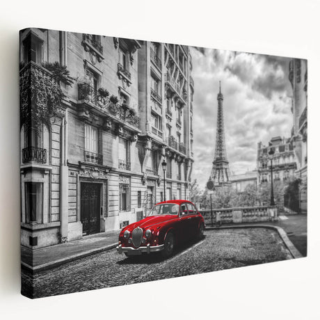 Parisian street scene on a large stretched canvas with muted earth tones, ideal for kitchen wall art.