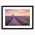 Extra large abstract art print of Provence scenery in colorful textured style, framed in black, ideal for living room decor.