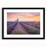 Extra large abstract art print of Provence scenery in colorful textured style, framed in black, ideal for living room decor.