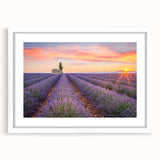 Textured abstract art print depicting a Provencal landscape in muted earth tones, framed with a white mat.