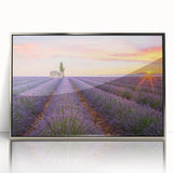 Large art print of a Provence, France scenery in muted earth tones on a silver-framed acrylic.