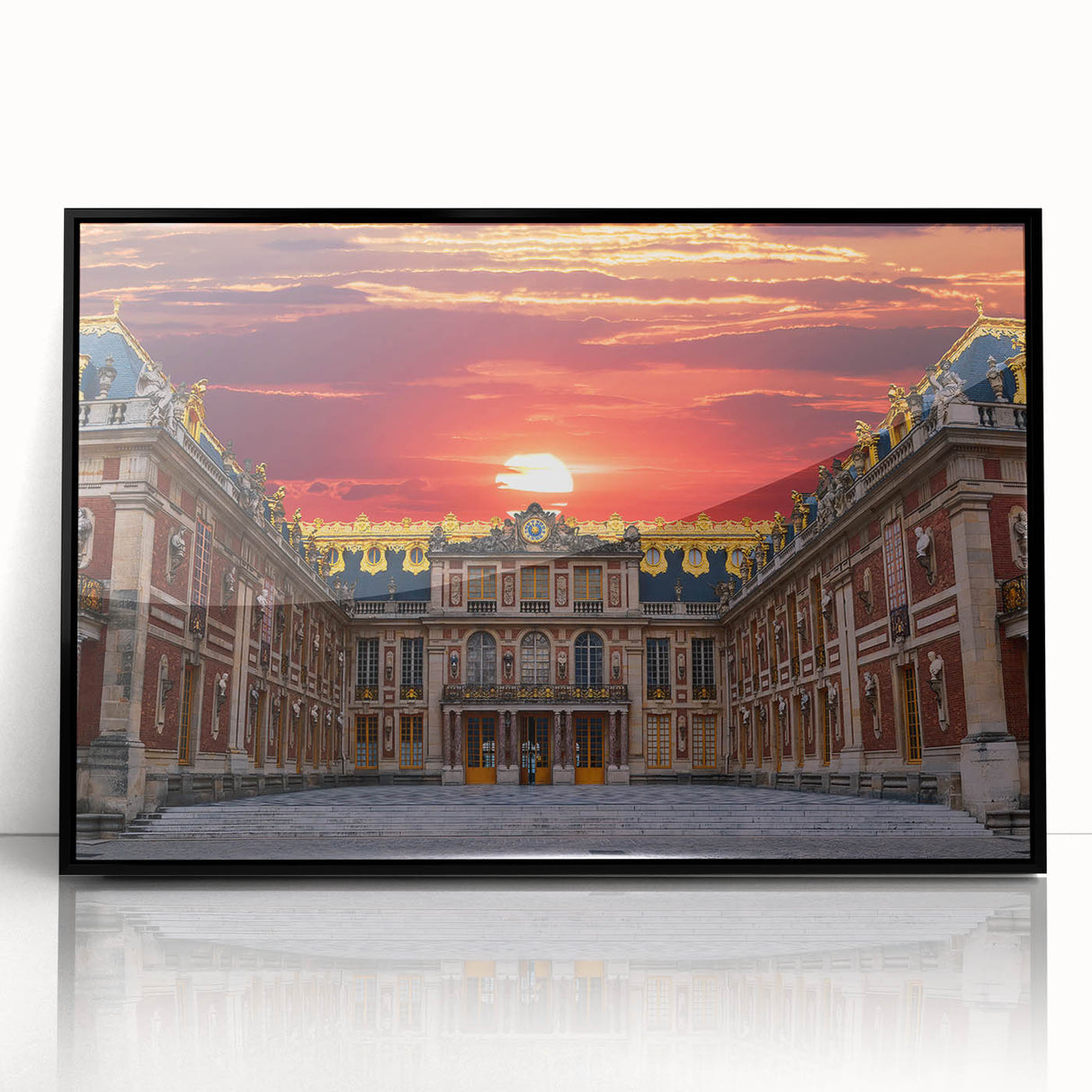Large abstract wall art depicting the Versailles scenery in France, using muted earth tones on a framed acrylic.
