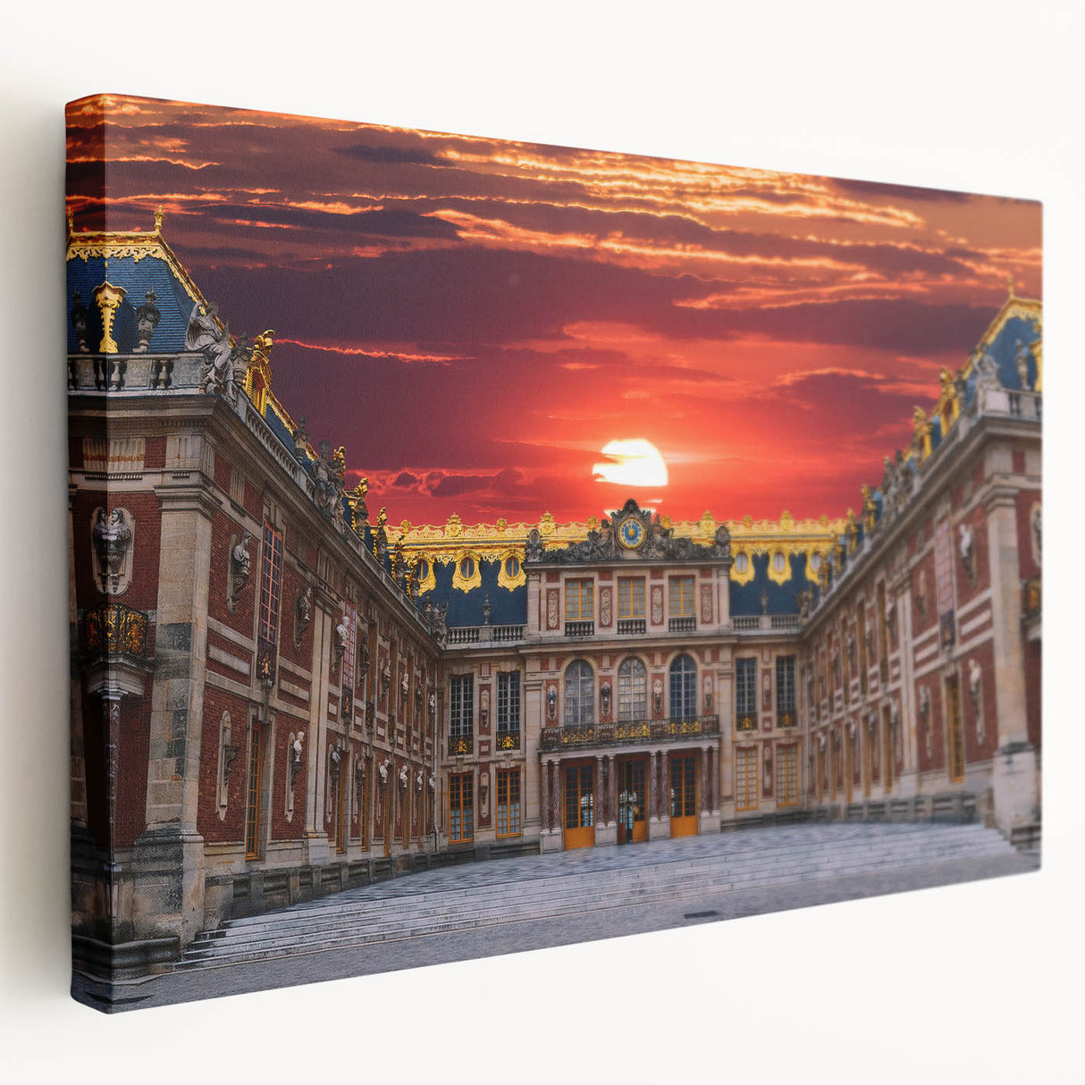 Large canvas print of the Versailles Palace gardens in vibrant green and blue tones, suitable for kitchen wall art.
