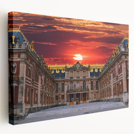 Large canvas print of the Versailles Palace gardens in vibrant green and blue tones, suitable for kitchen wall art.