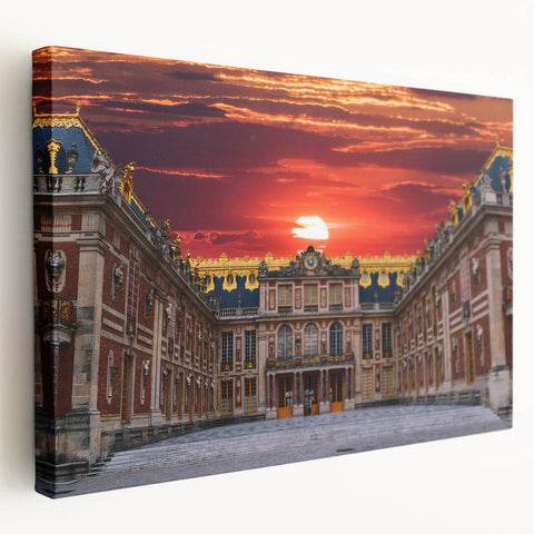 Large canvas print of the Versailles Palace gardens in vibrant green and blue tones, suitable for kitchen wall art.