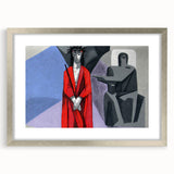 Extra large abstract art print of a textured Bavarian landscape in muted earth tones, framed in silver.