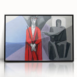 Large abstract wall art depicting a Bavarian landscape in muted earth tones on a framed acrylic print.