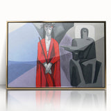 Art deco poster depicting a scenic Bavarian landscape in muted earth tones on a gold-framed acrylic.