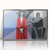 Large art print of Bavarian landscape in muted greens and blues on silver-framed acrylic, ideal for modern art wall decor.