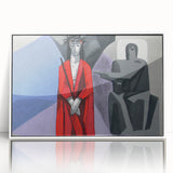 Mid-century modernist art depicting a Bavarian landscape in muted earth tones on a framed acrylic.