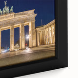 Extra large framed canvas of a textured Berlin cityscape in black with colorful highlights, ideal for living room decor.