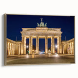 Framed canvas wall art depicting a vintage-style Berlin landscape in black and gold tones, ideal for bedroom decor.