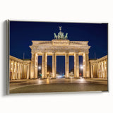 Framed canvas of a colorful Berlin landscape with vintage poster art style, ideal for living room decor.