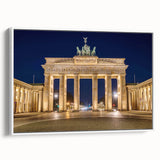Vintage poster art of Berlin skyline in colorful hues on a large framed canvas, suitable for living room decor.