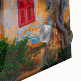 Large abstract rendition of Athens scenery in muted earth tones on acrylic glass, ideal for dining room art.