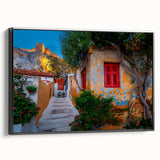 Black and white landscape art painting of Athens, Greece on framed canvas, ideal for bedroom decor.