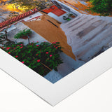 Art deco poster of Athens scenery with muted earth tones on rolled canvas, suitable for dining room wall art.