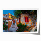 Extra large wall art featuring Athens scenery in pastel shades on a rolled canvas, ideal for dining room decor.