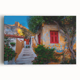 Black and white photo of Athens on stretched canvas, ideal for kitchen wall art or bedroom.