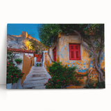 Black and white photo of Athens, Greece on stretched canvas, ideal for kitchen wall art.