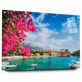 Acrylic glass print of a Crete, Greece scenery in soft blue and white tones, ideal for dining room decor.