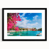 Extra large framed abstract art print of a colorful, textured European scenery, ideal for living room decor.