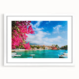 Textured art of Crete, Greece, in abstract style with muted earth tones, framed with a white mat, ideal for bedroom art.