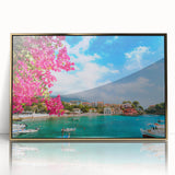 Acrylic print of a Crete, Greece landscape in gold frame, featuring pastel shades, ideal for modern art wall decor.