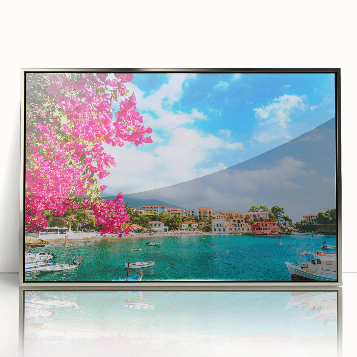 Framed acrylic print of a Crete, Greece landscape in muted earth tones, ideal for modern art wall decor.