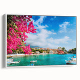 Vintage poster art of a scenic Crete landscape on framed canvas, featuring vibrant colors, ideal for living room decor.