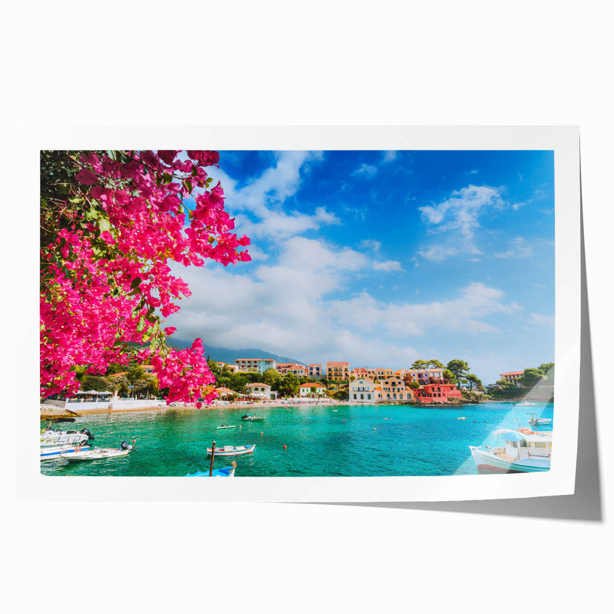 Extra large rolled print of a scenic Crete landscape with vibrant blue and white tones, ideal for art wall dining room.