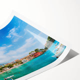 Extra large wall art featuring line art flowers on Crete, Greece scenery in muted earth tones on rolled print.