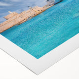 Art deco poster featuring Rhodes, Greece scenery in soft pastel shades on rolled canvas, suitable for dining room wall art.