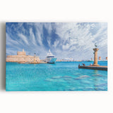 Black and white photo of Rhodes scenery on stretched canvas, ideal for kitchen wall art or bedroom.