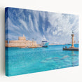 Large canvas print depicting a scenic view of Rhodes, Greece in muted earth tones, suitable for kitchen wall art.