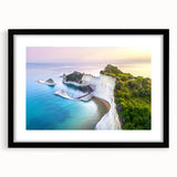 Extra large abstract art print of colorful European scenery in Greece, textured on a black framed canvas.