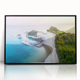 Large abstract wall art depicting a European scenery, framed in black acrylic, ideal for modern living room decor.