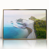 Framed acrylic print of a European Greek scenery in gold tones, ideal for modern art wall decor.