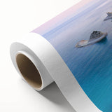 Art deco poster of a European Greek scenery in pastel shades on rolled canvas, ideal for nursery wall art.