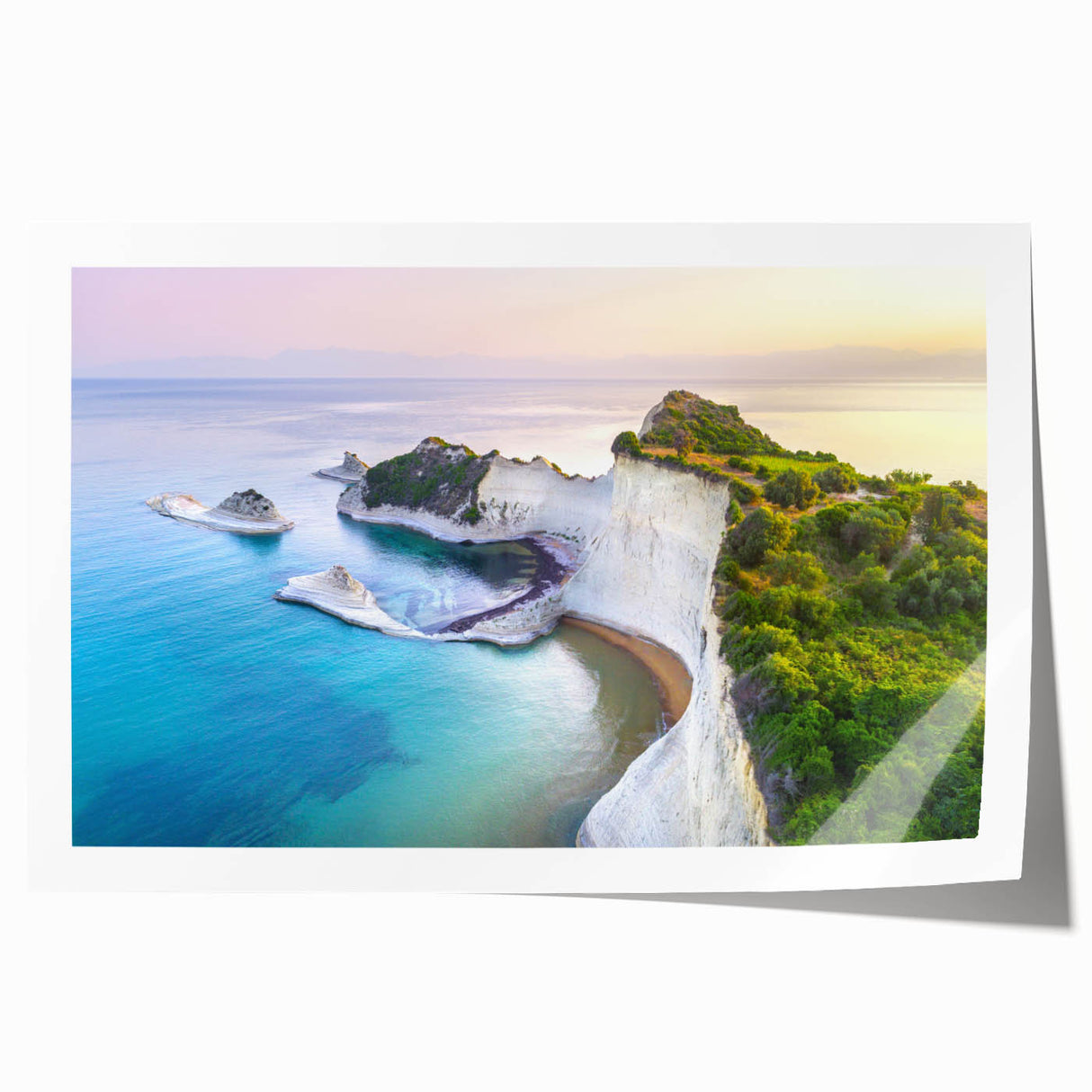 Scenic Greece landscape on extra large rolled print, featuring muted earth tones, ideal for art wall dining room.