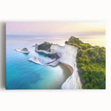Black and white stretched canvas of a scenic Greek landscape, ideal for kitchen wall art or bedroom decor.
