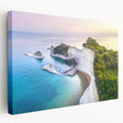Large art print of a European scenery in Greece, in muted earth tones on stretched canvas, ideal for kitchen wall decor.