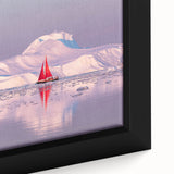 Black wall art featuring a textured depiction of a European Greenland scenery in muted green and blue tones on a framed…