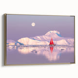 Framed canvas featuring a vintage-style Greenland landscape in muted green and black tones, ideal for bedroom decor.