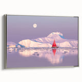 Landscape art painting of Greenland scenery on framed canvas, featuring muted green and blue tones.