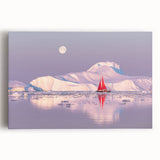 Black and white photograph of a serene Greenland landscape on stretched canvas, ideal for kitchen wall art.