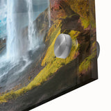 Large abstract wall art depicting a serene Icelandic landscape in muted gray and blue tones on acrylic glass.