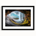 Extra large abstract art print depicting a vibrant, textured Icelandic scenery on a black framed canvas.