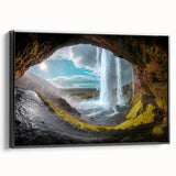 Black and white landscape art painting of Iceland on framed canvas, ideal for bedroom wall decor.